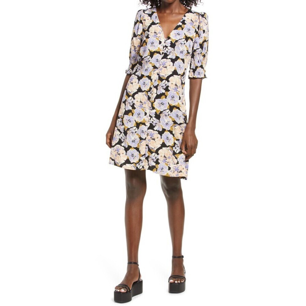 Vero Moda Women's Paja V-Neck Floral Mini Dress Purple Lilac Size S